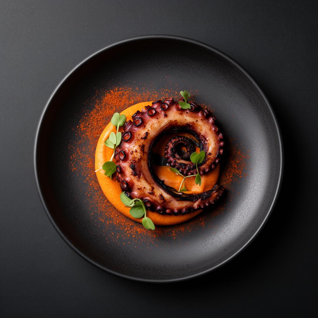 Pulpo a la brasa · parmentier ahumado